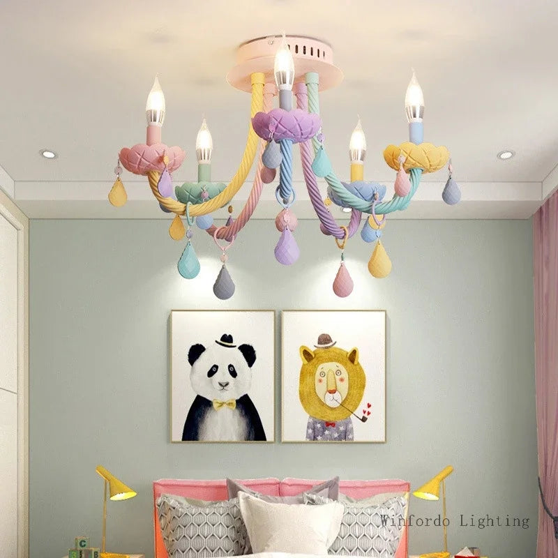 European Children Rainbow Chandelier Designer Macarone Lights Led