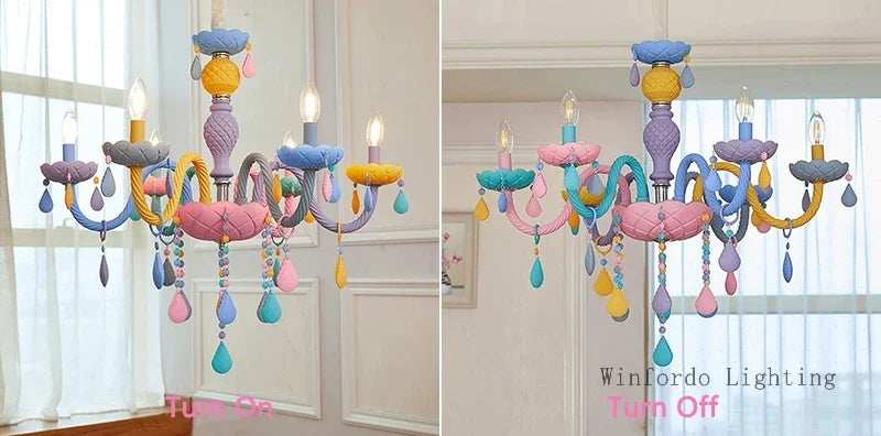 European Children Rainbow Chandelier Designer Macarone Lights Led
