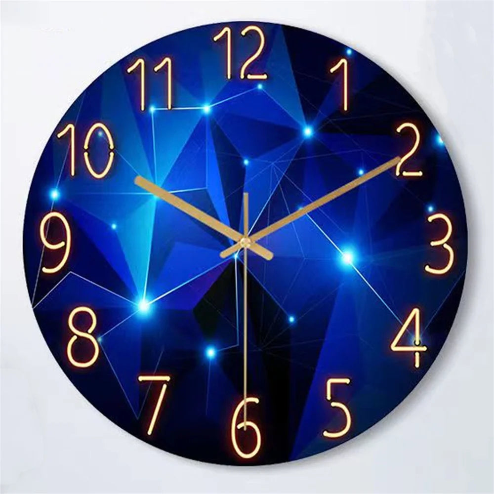 12inch Wall Clock Geometric Dark Blue Tempered Glass Silent