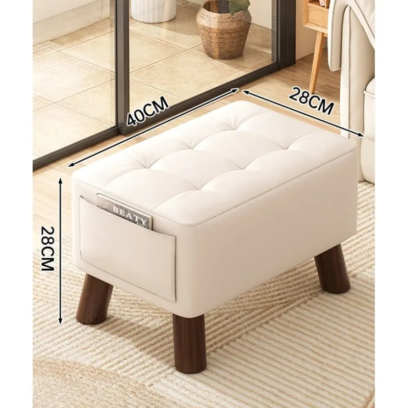 Solid Wood Shoe Changing Stool with Backrest