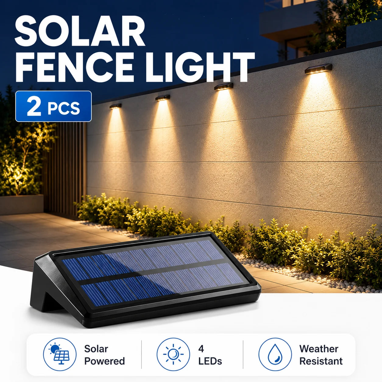Solar LED Fence Lights 2 Pack