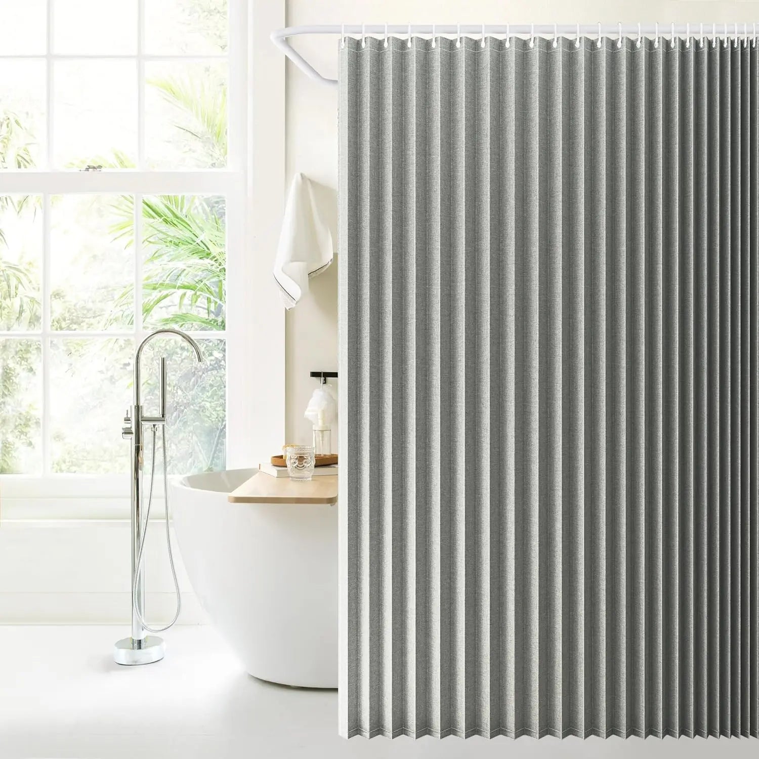 Magnetic Folding Shower Curtain, Waterproof and Space Saving