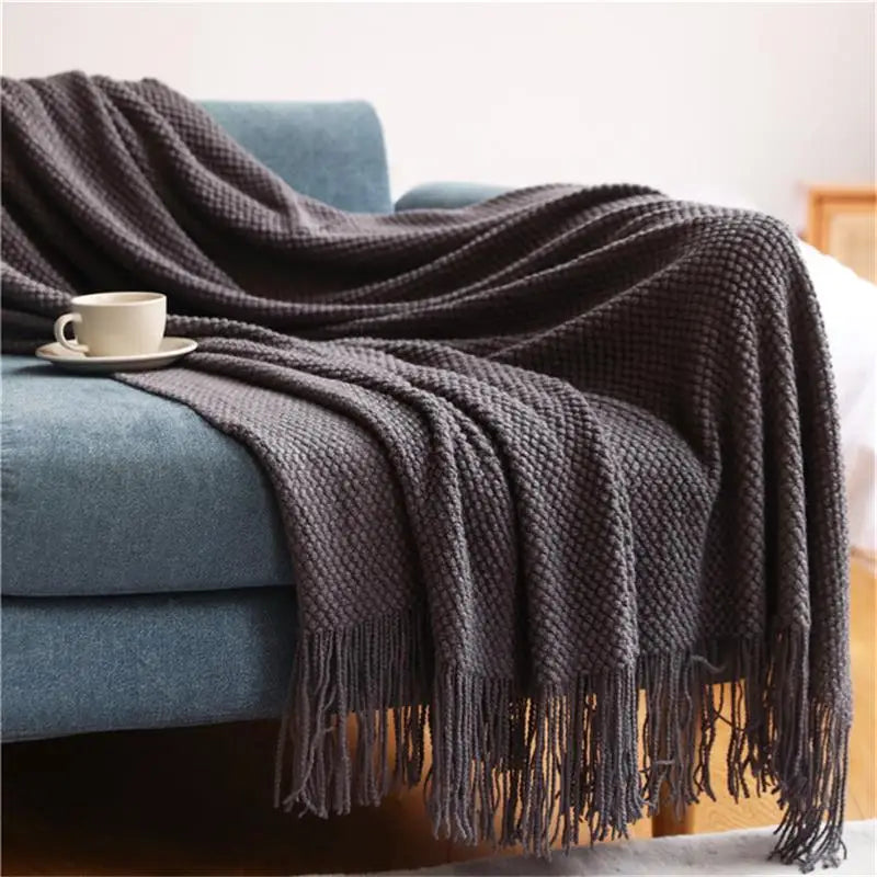Nordic Knitted Blanket Bed Sofa Plaid Solid Color Soft Winter