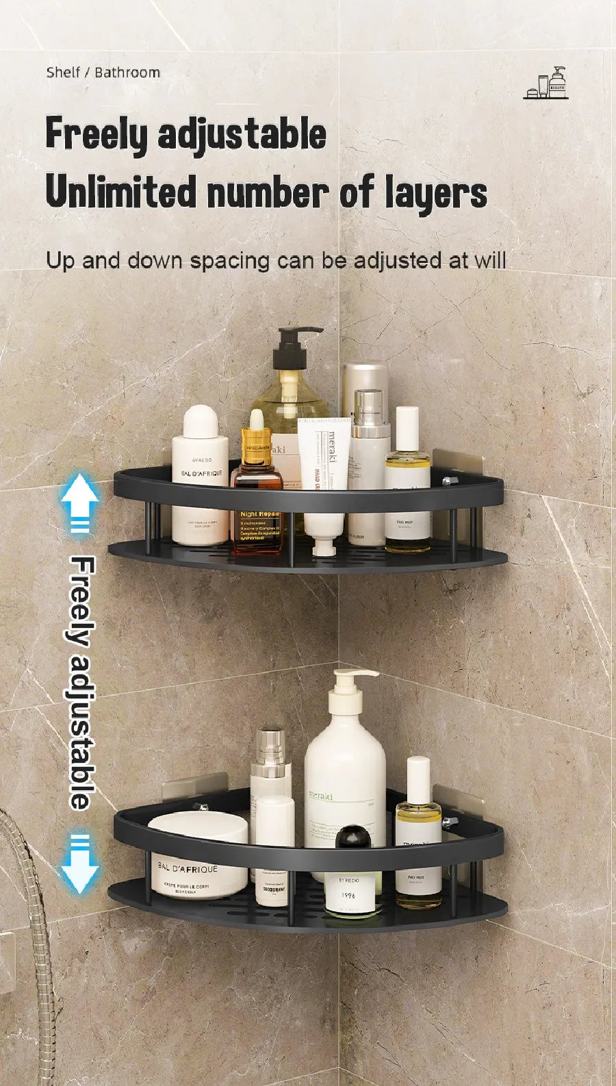 No-Drill Aluminum Corner Shower Shelf, Set of 3