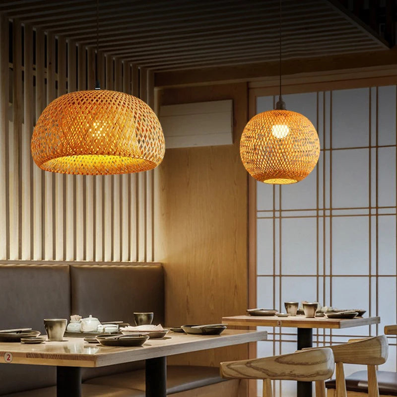 Bamboo Rattan Wicker E27 Pendant Light