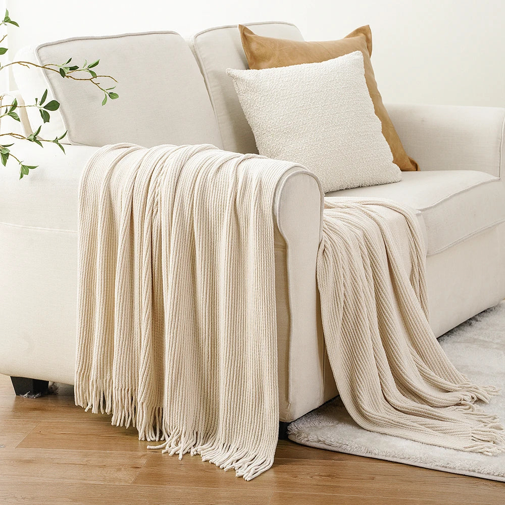 Chenille Knit Plaid Throw Blanket