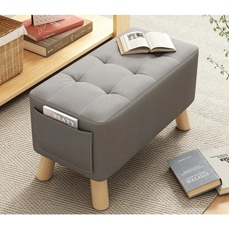 Solid Wood Shoe Changing Stool with Backrest