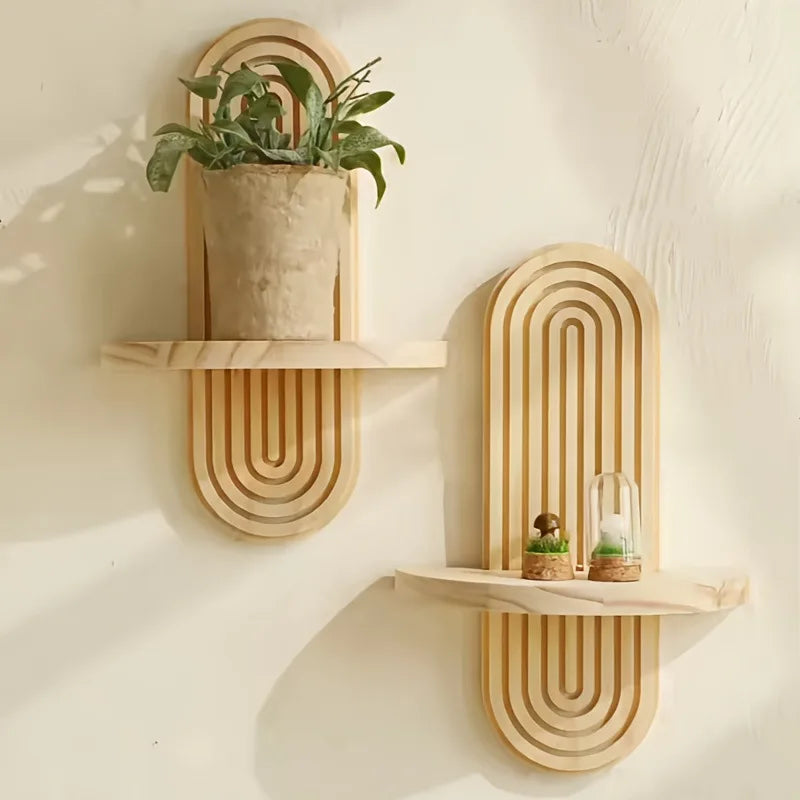 Boho Wooden Floating Wall Shelf