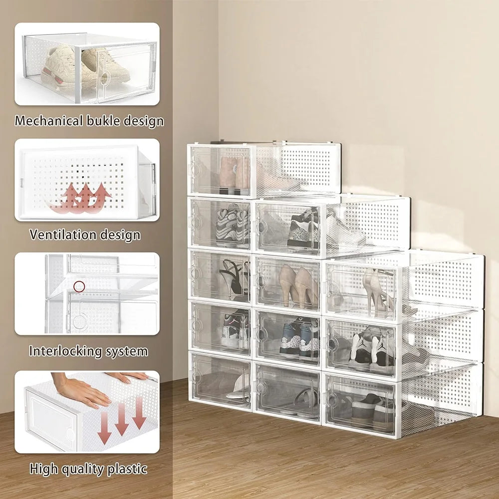 Stackable Clear Shoe Boxes 12 Pack
