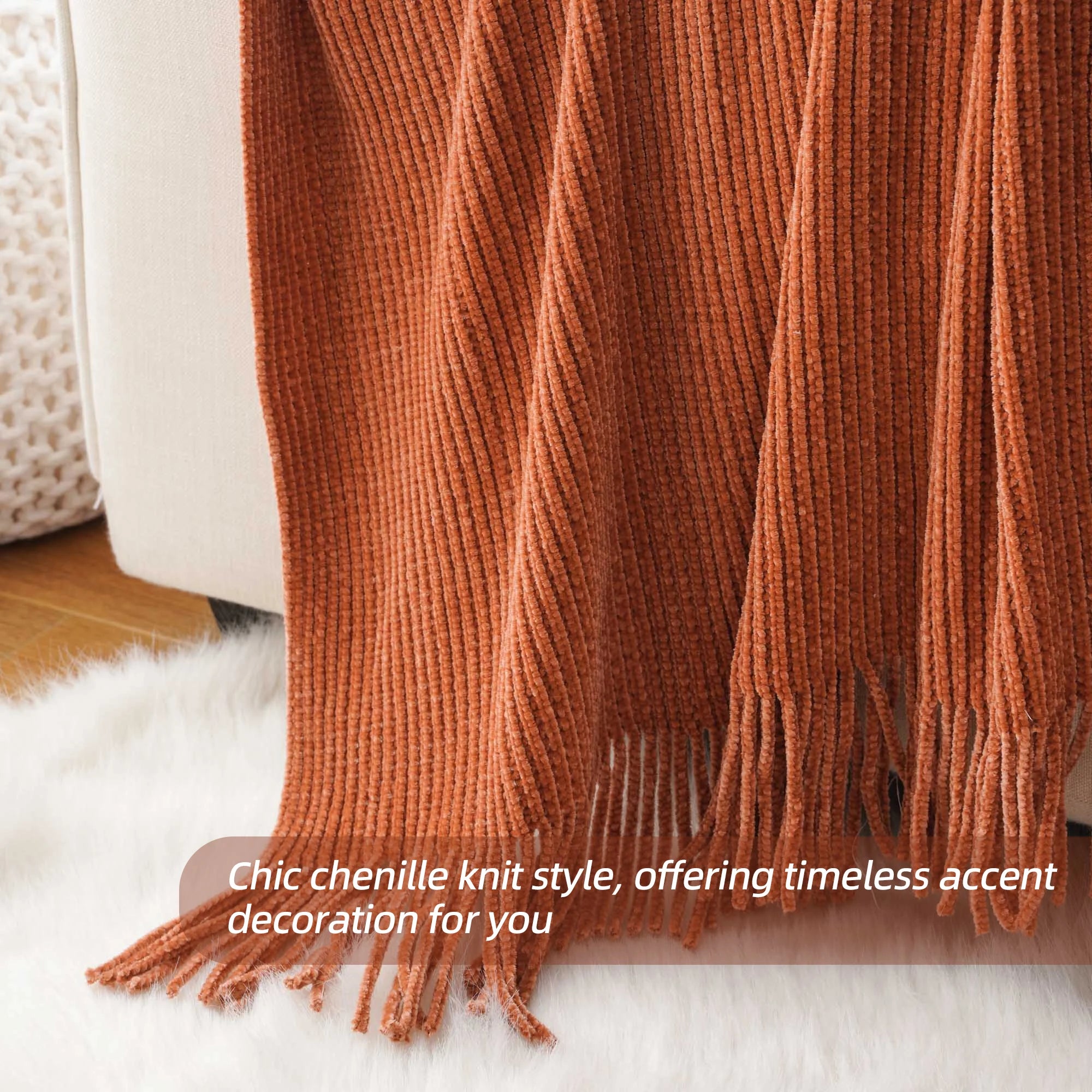 Chenille Knit Plaid Throw Blanket