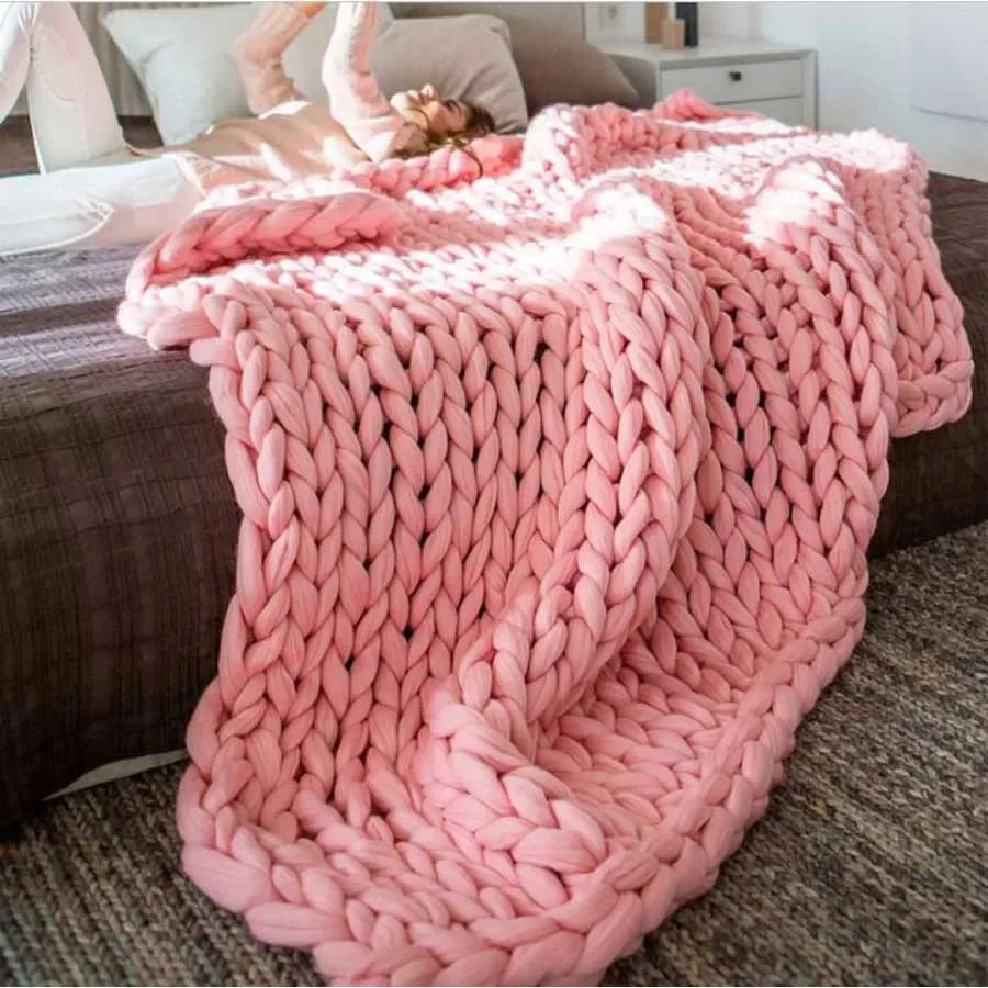 Chunky Knit Wool Throw Blanket