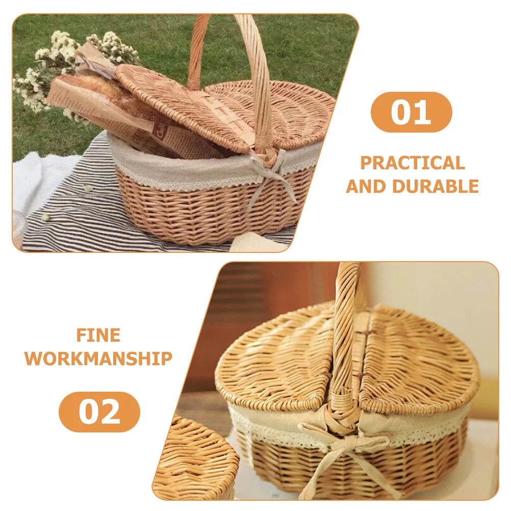 Lidded Wicker Picnic Basket