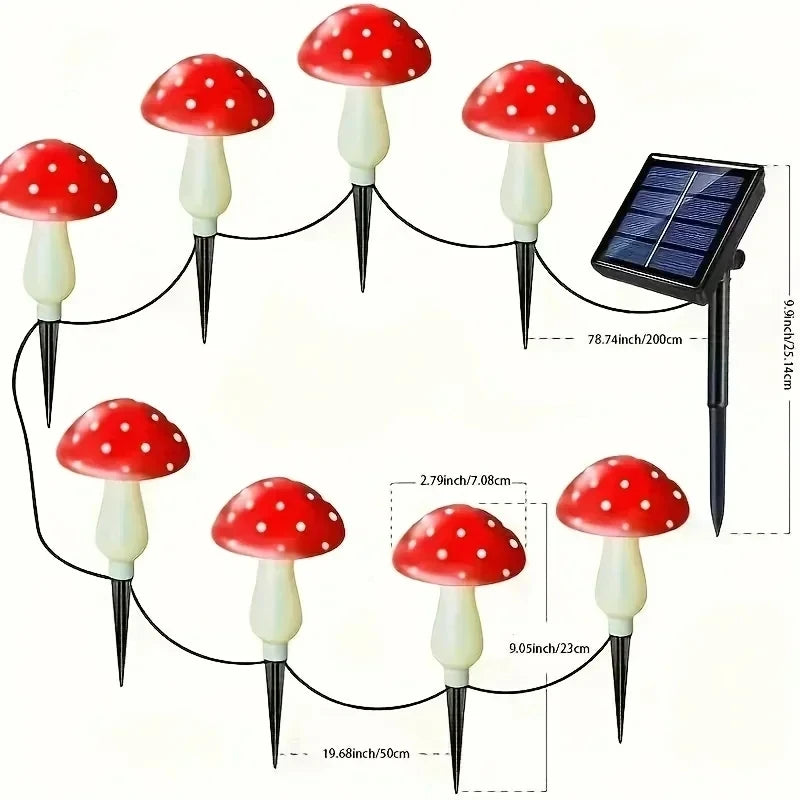 Solar Mushroom Fairy Lights, Waterproof Garden Decor