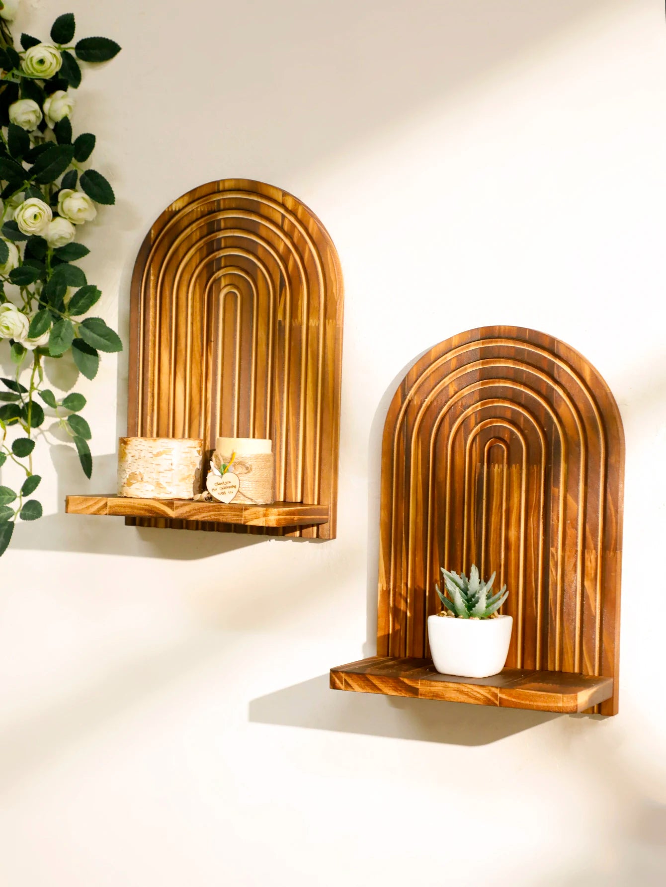 Boho Geometric Wooden Wall Shelf
