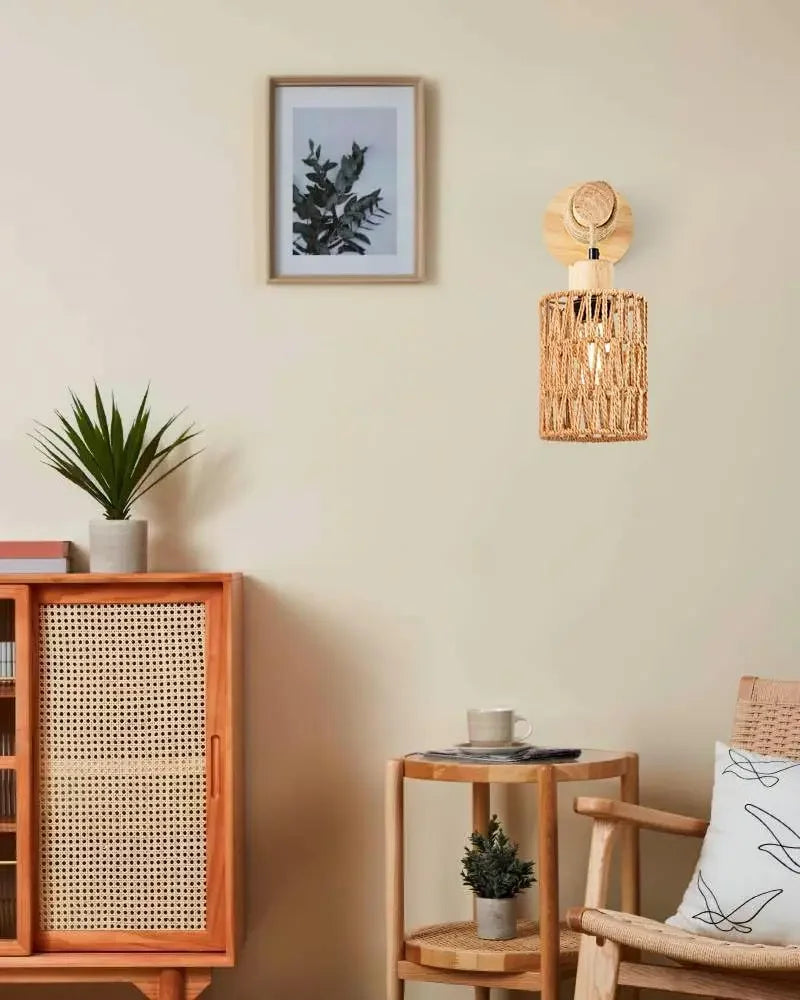 Hemp Rope Cylinder Bedside Wall Lamp