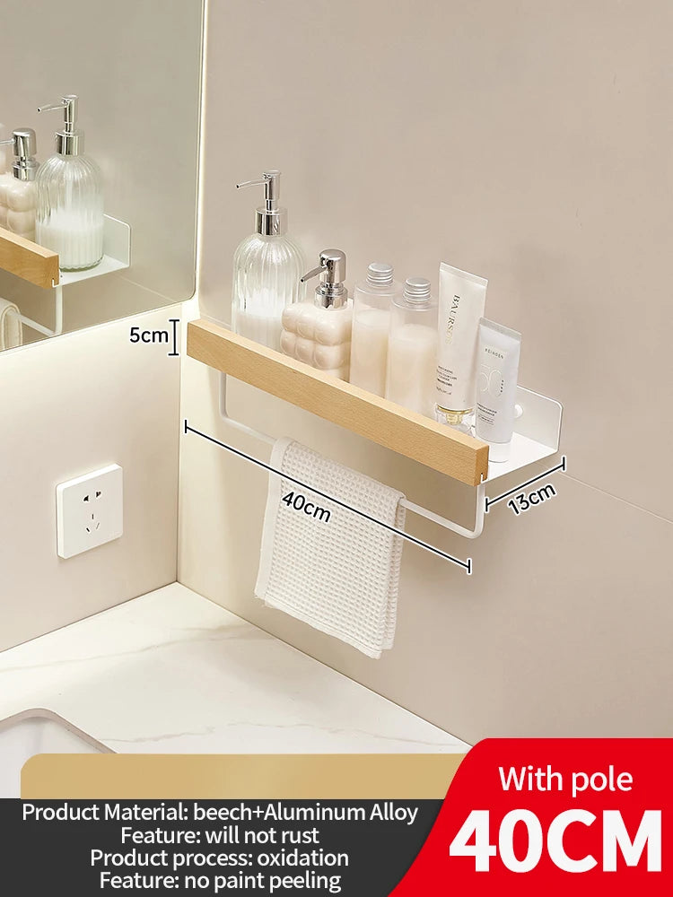 Wood and Aluminum Floating Bathroom Shelf