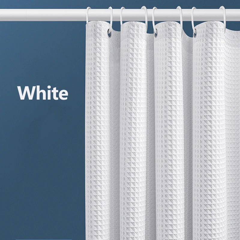 Thickened Waffle Solid Color Shower Curtain, Non-porous Double-sided