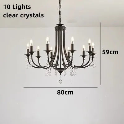 New Wrought Iron Crystal Chandelier European Classic Black Candle Lamp