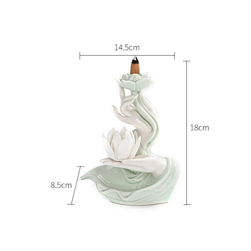 Celadon Lotus Hand Backflow Incense Burner