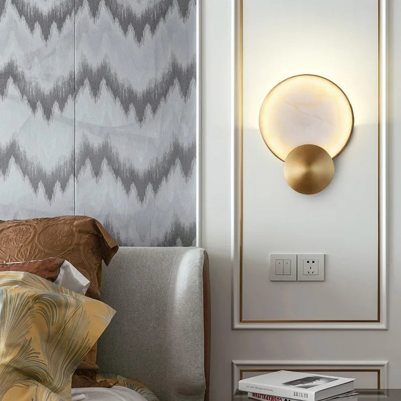 Round Marble and Copper Wall Lamp