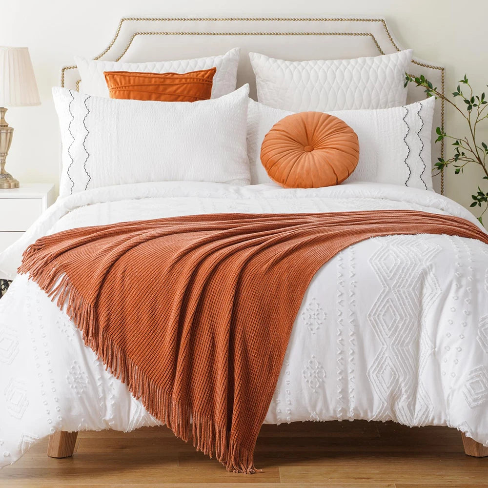 Chenille Knit Plaid Throw Blanket