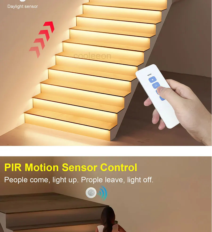 COB LED Strip PIR Motion Sensor Stair Lights Kit Step by Step Control