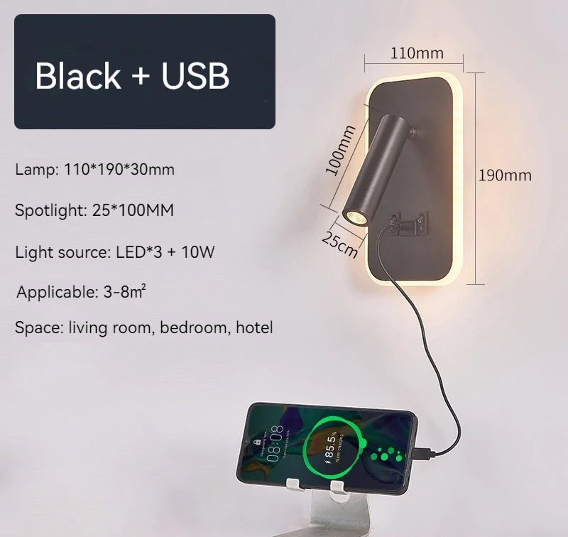 Bedside Wall Lamp, LED Wall Light, Wall Mounted Reading Light with