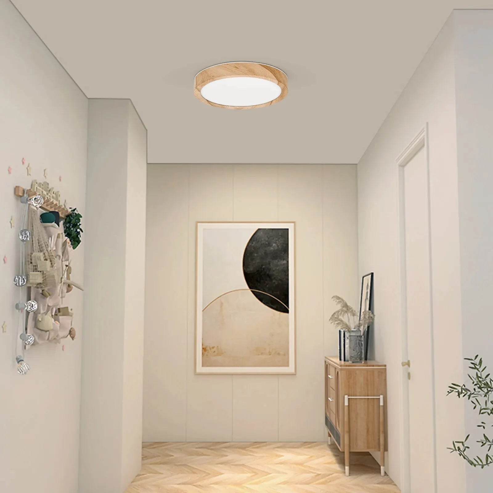 Wood Grain 3 Color LED Flush Ceiling Light