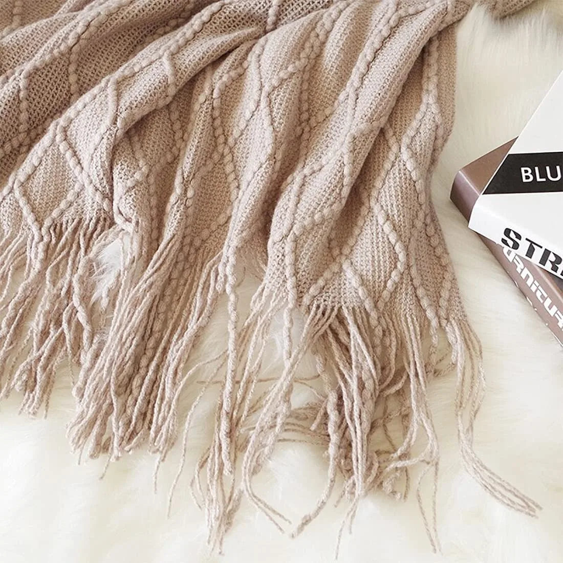 Nordic Knitted Throw Blanket with Tassels Vintage Luxury Bed Sofa