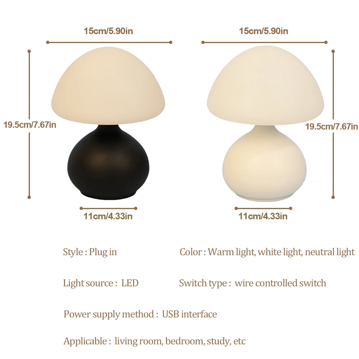 Minimalist Mushroom Table Lamp with Dimming