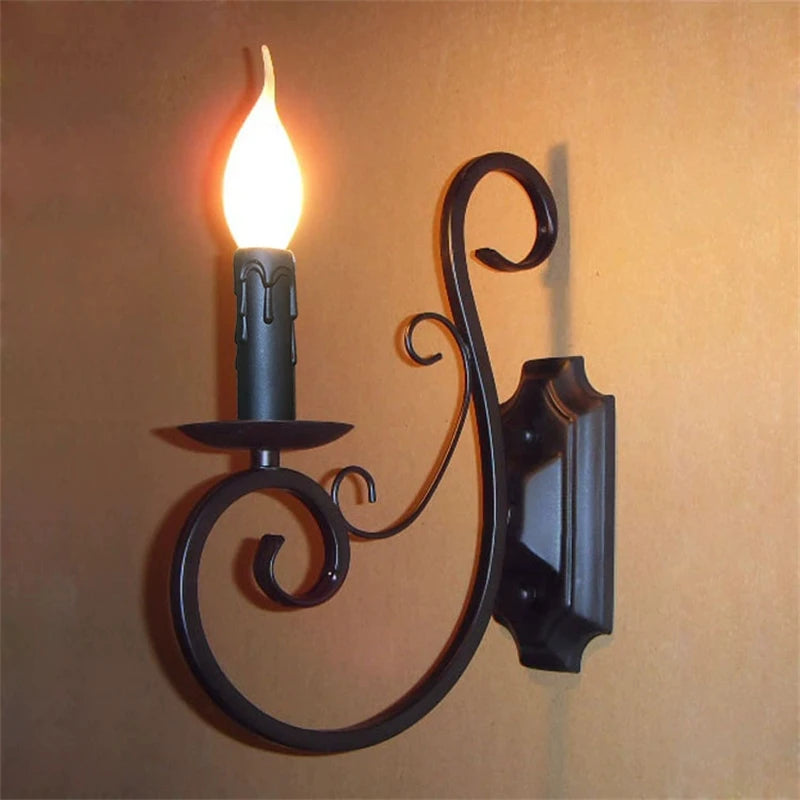 European Retro Wrought Iron Wall Lamp Sconce American Candle Style