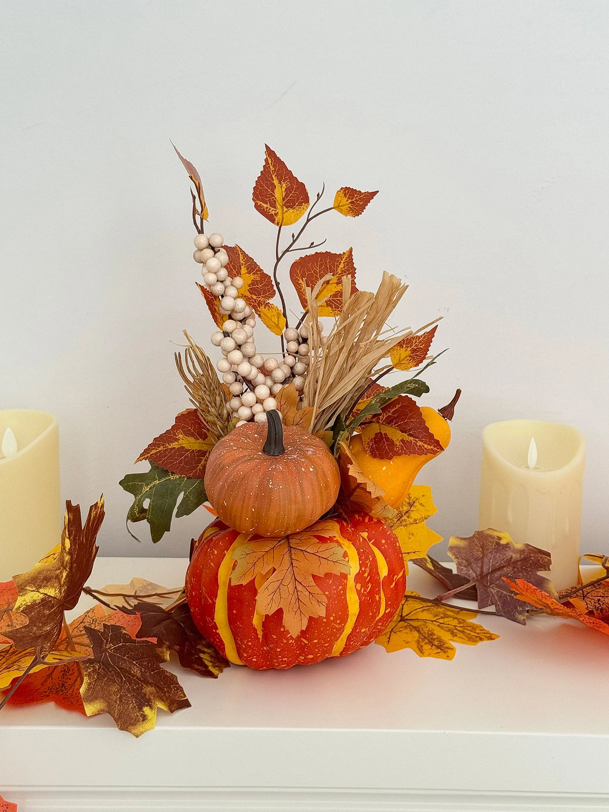 Artificial Pumpkin and Maple Leaf Ornament