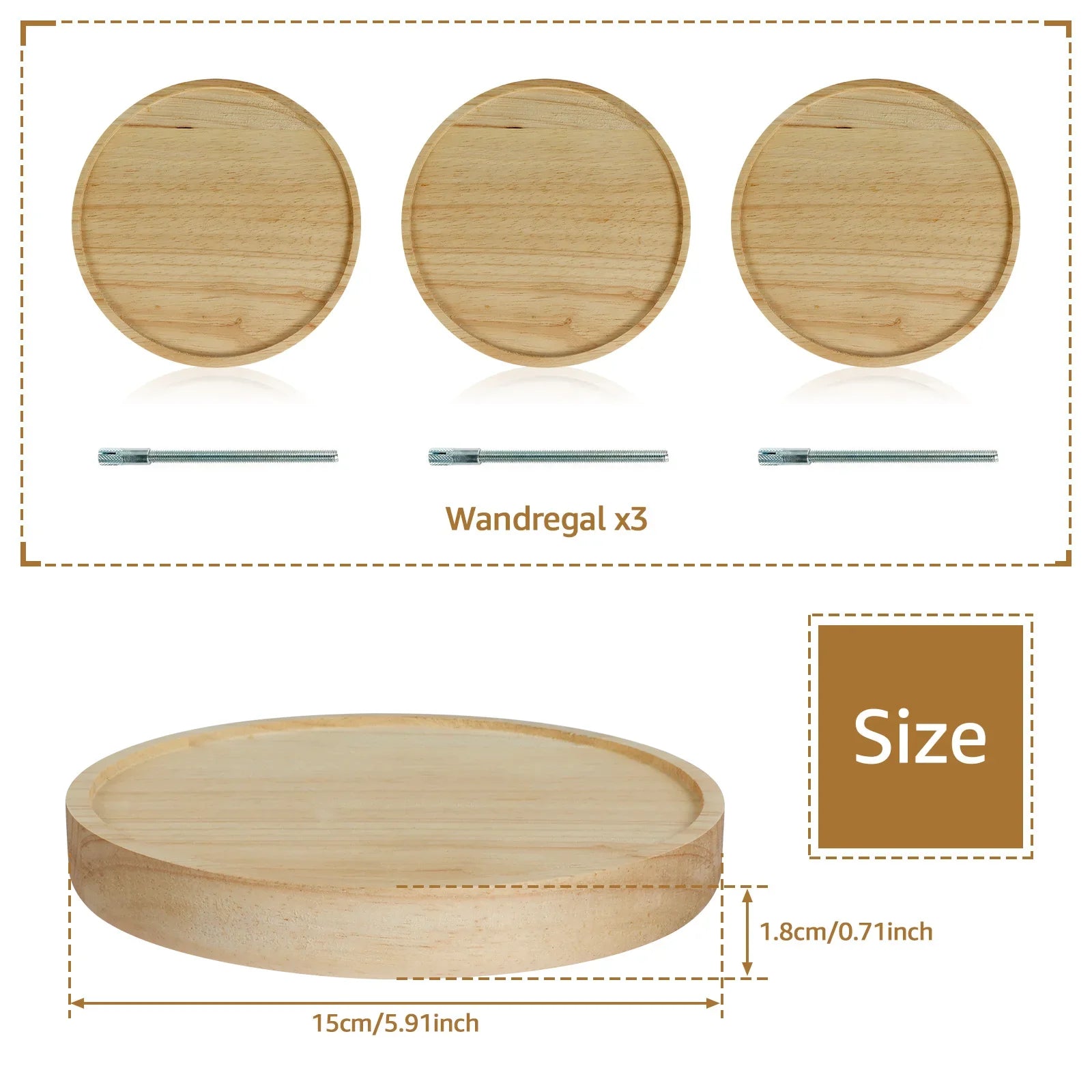 Round Oak Floating Wall Shelves, Set of 3 or 6