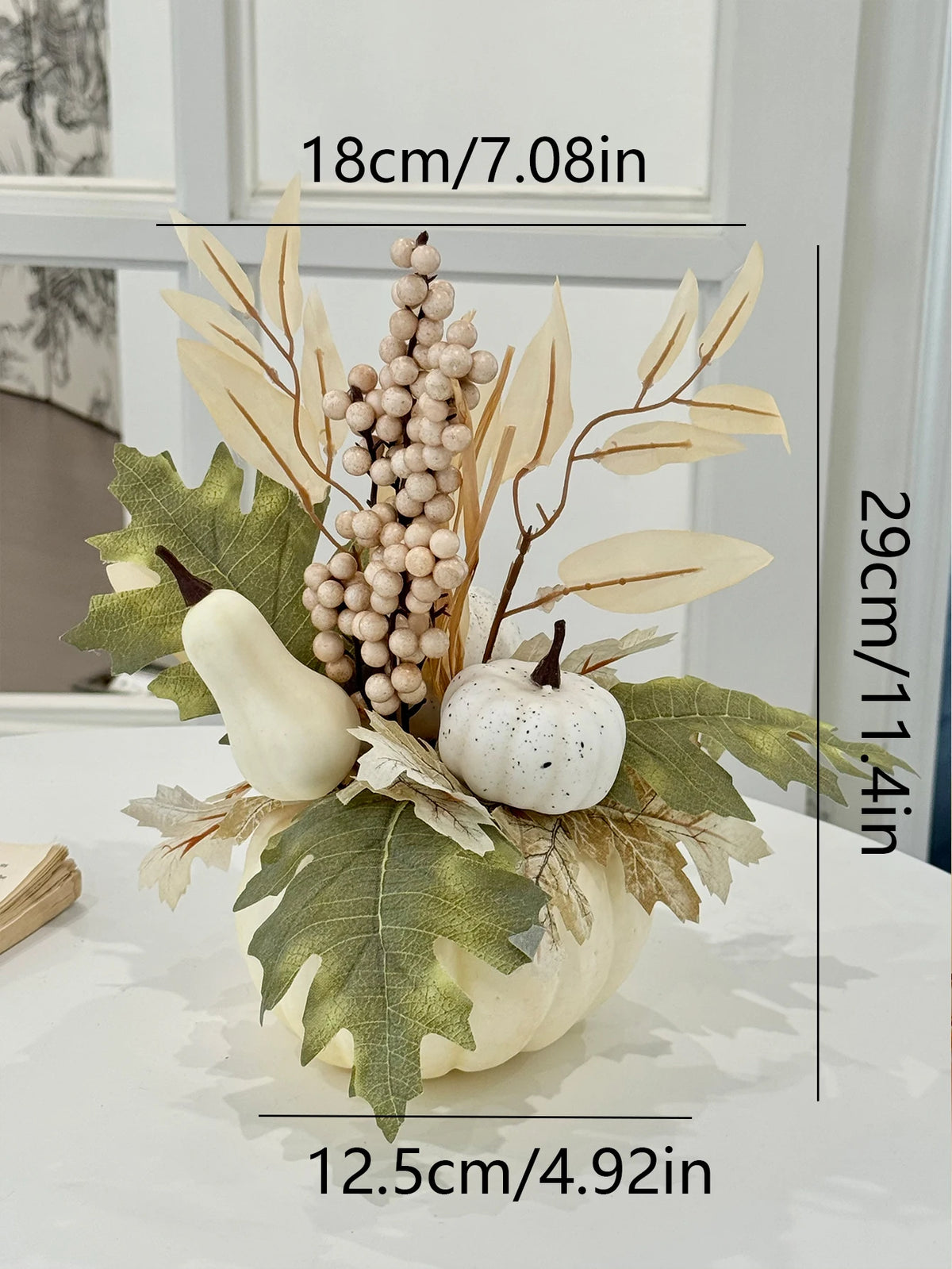 Artificial Pumpkin and Maple Leaf Ornament
