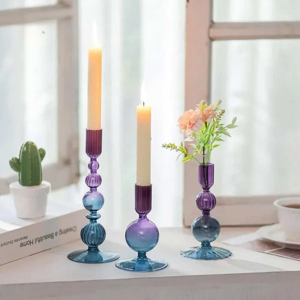 Wavy Glass Taper Candle Holders