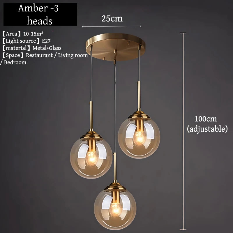 Modern Luxury Metal Chandelier Nordic Creative LED Glass Pendant Lamp