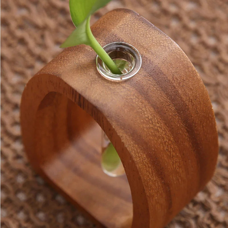 Solid Wood Base Glass Bud Vase
