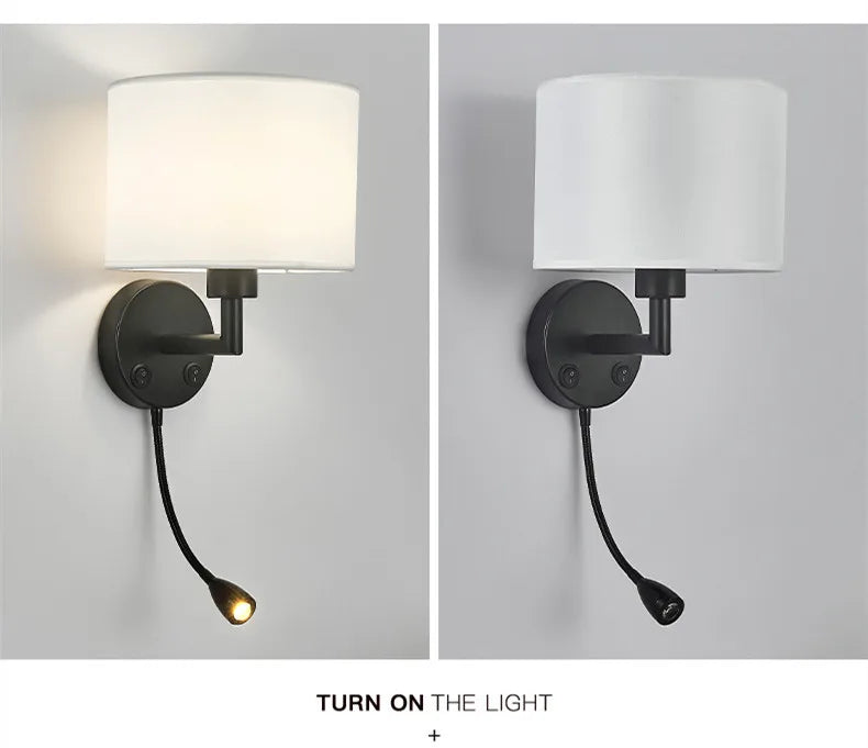 Fabric Shade Wall Lamp With Reading Light