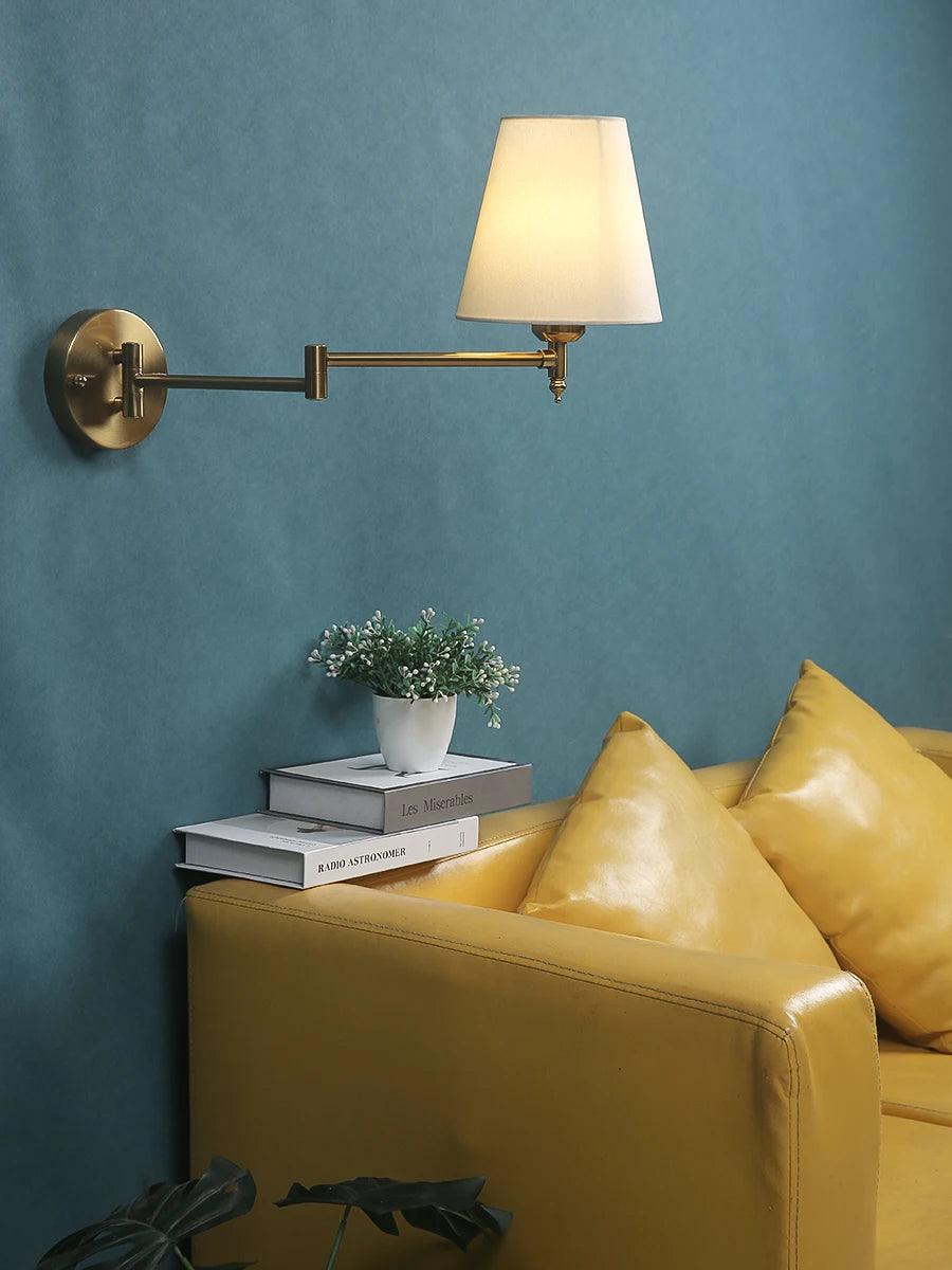 LED American Wall Lamp Folding Swing Arm Fabric wall light Bedroom Bedside Living Room Study StairwayMirror front wall lamp