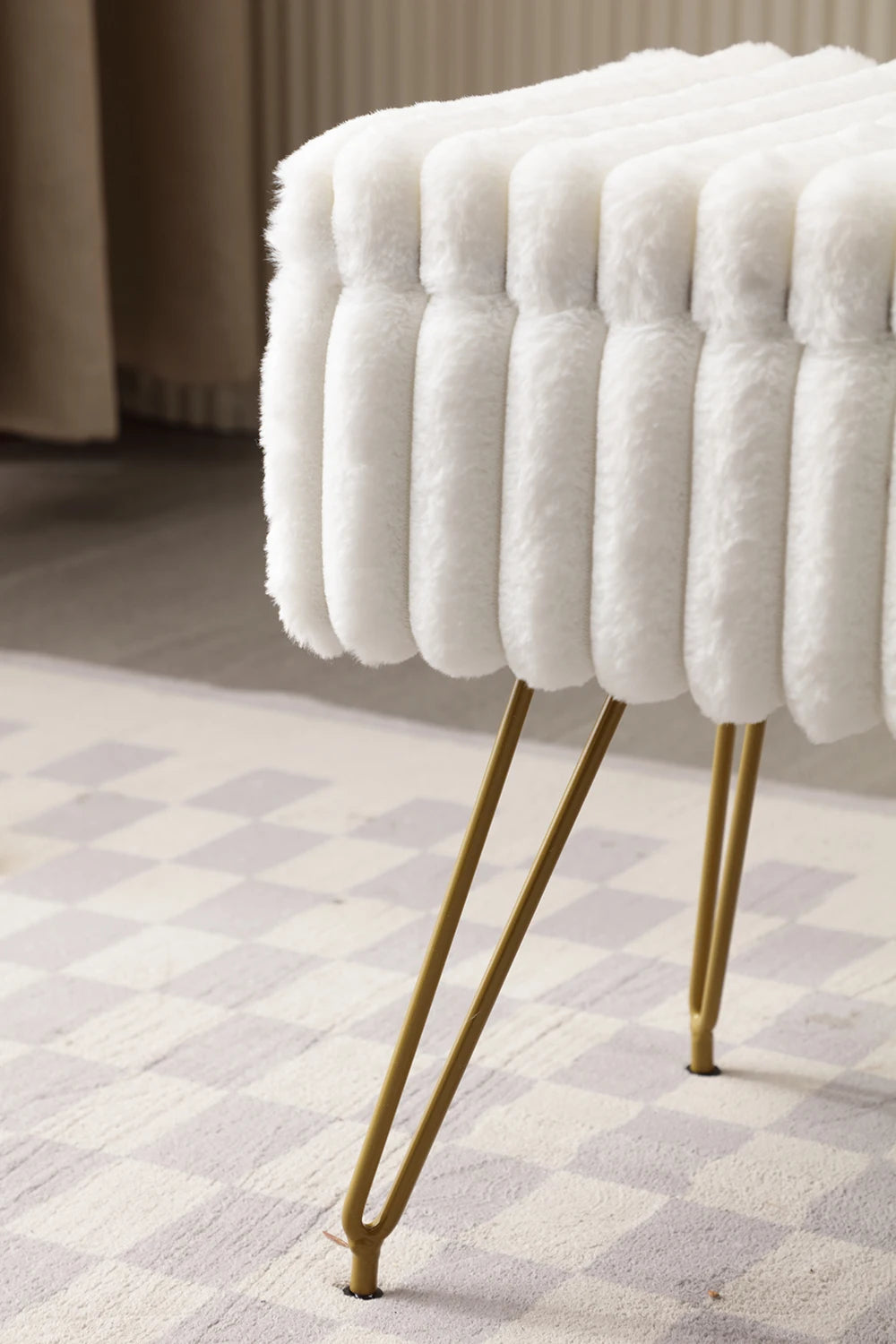 Faux Fur Vanity Stool with Hidden Storage