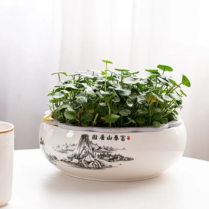 Lotus Planter Ceramic Glazed Bowl-Water Garden Planter for Lotus