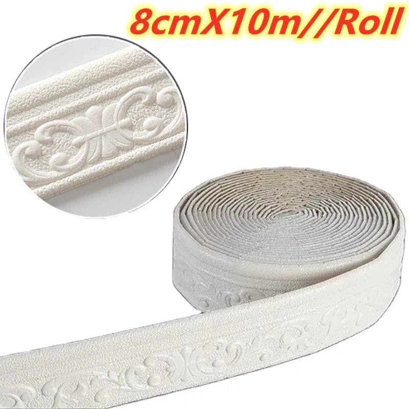10m/Roll 3D Wall Trim Line Skirting Border Self Adhesive