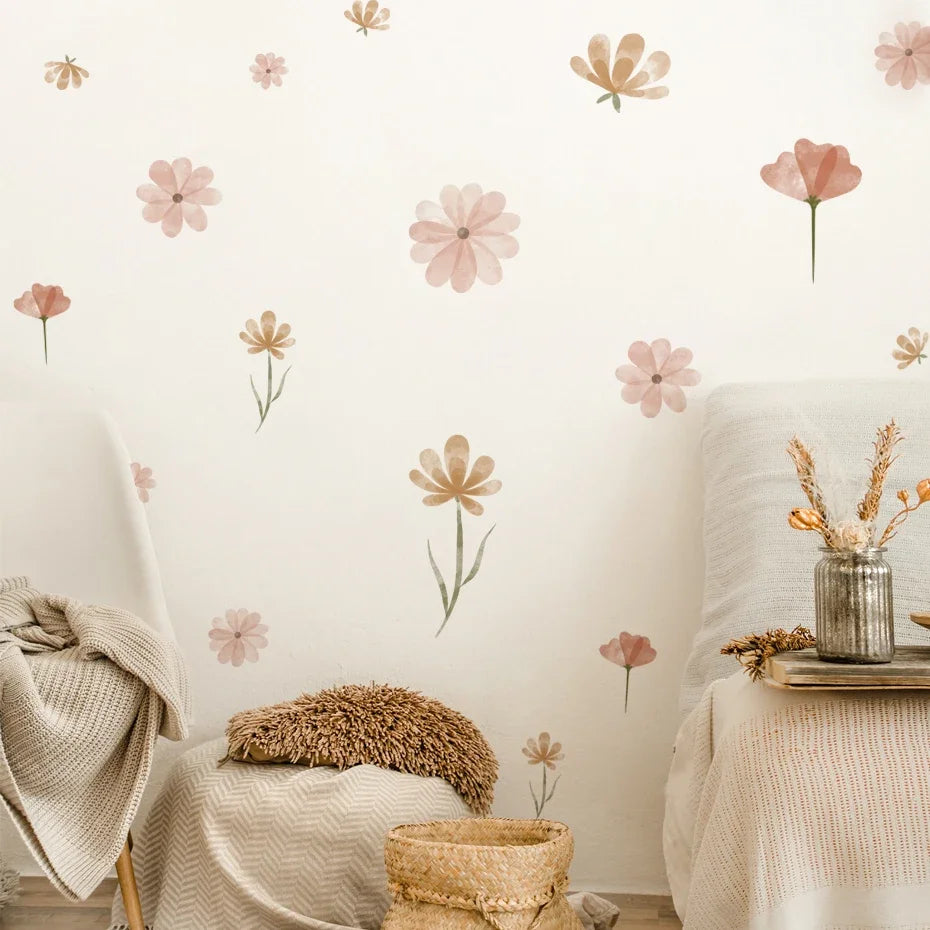 Boho Watercolor Flower Wall Decals