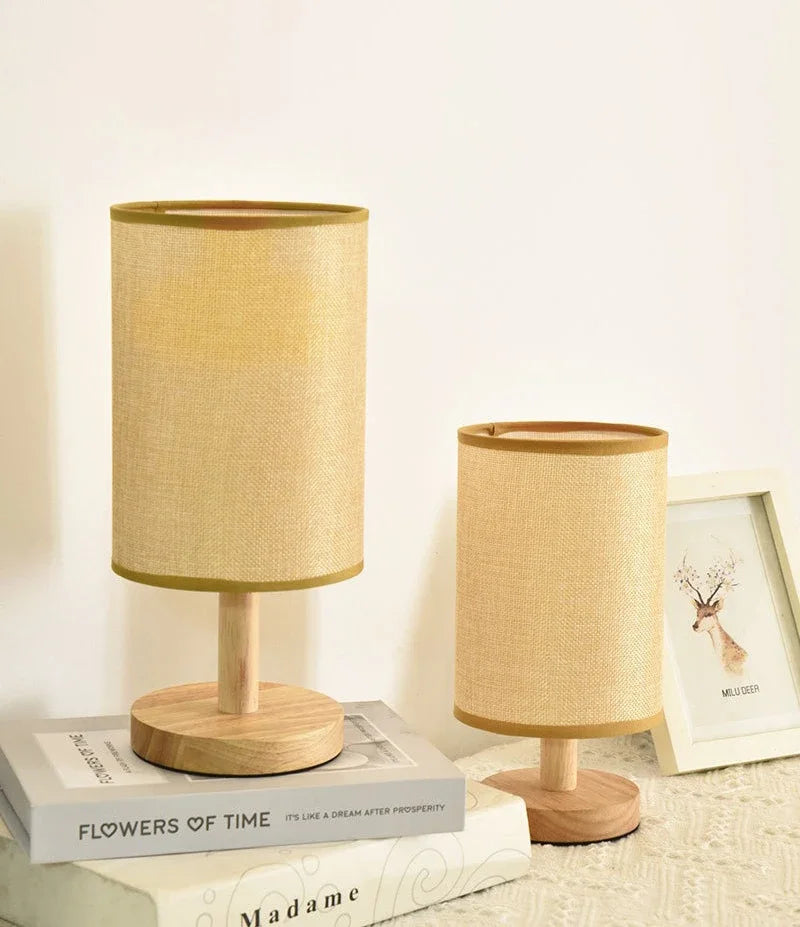 Wood Base Fabric Bedside Lamp