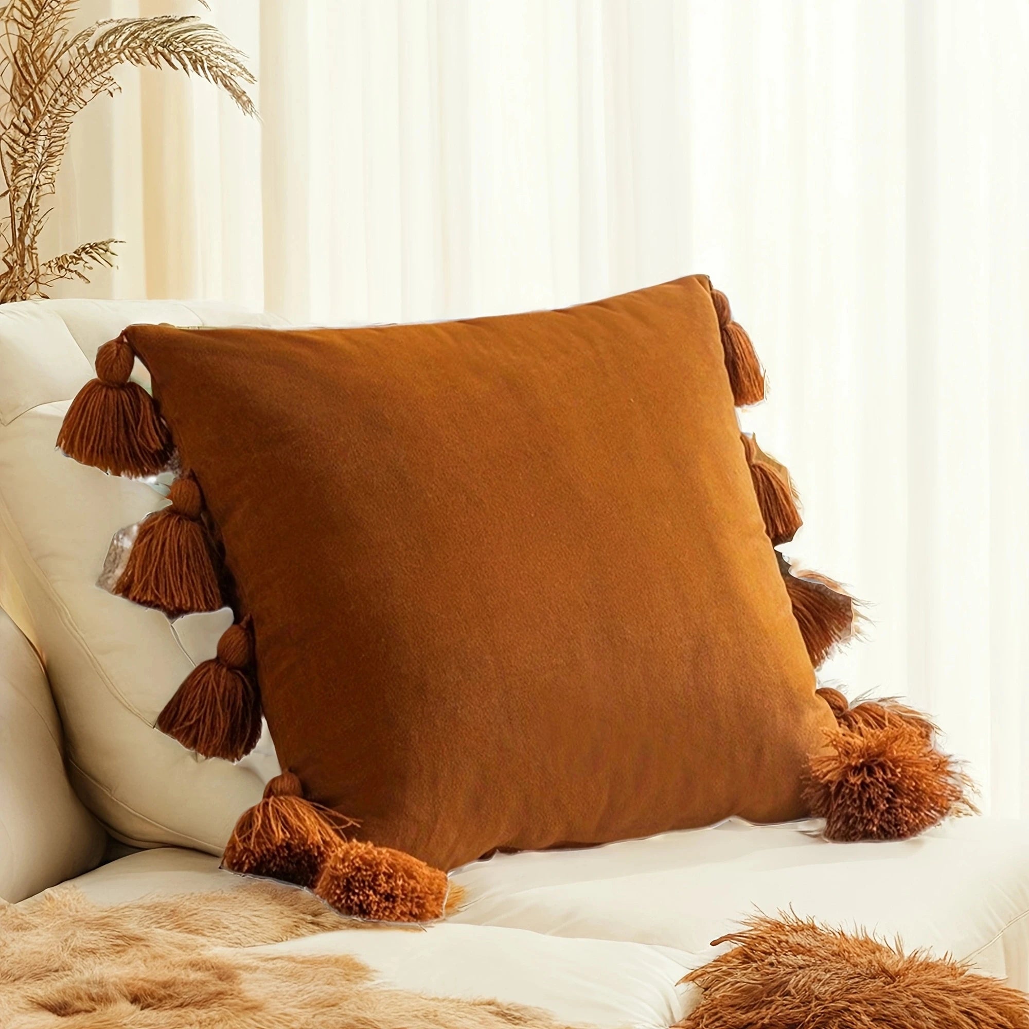 Boho Tassel Throw Pillow Cover