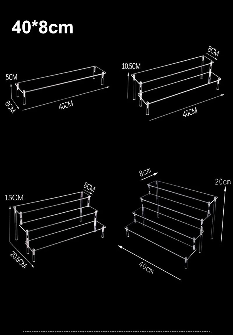 1-4 Tier Acrylic Display Stand Durable Display Rack For Cupcake Perfume Doll Transparent Trapezoidal Blind Box Storage Shelf