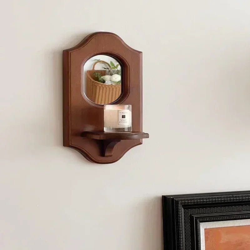 Vintage Wood Mirror with Shelf