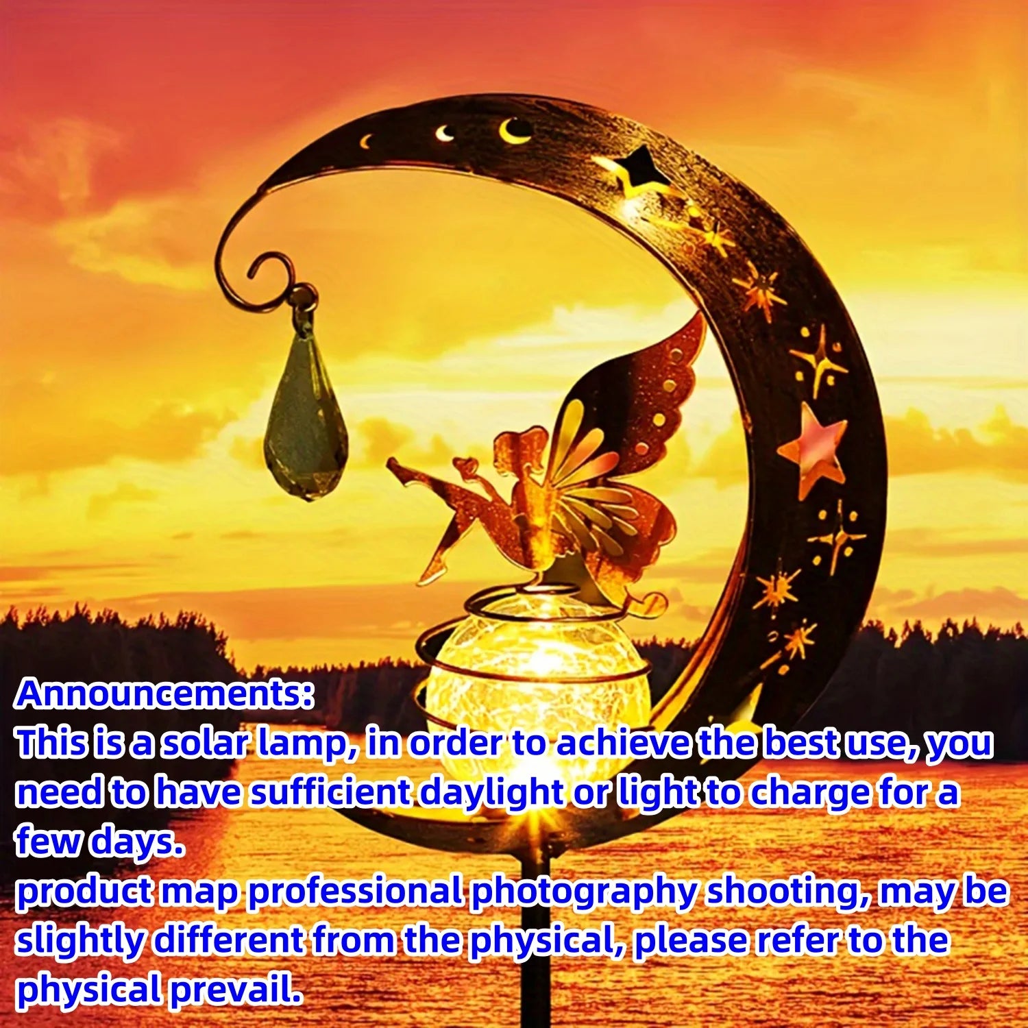 1pc Moon-Shaped Solar-Powered Metal Fairy Lantern - Waterproof LED