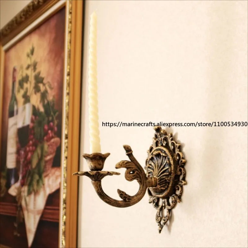 European Aristocratic Wall-mounted Cast Iron Candle Holder Bronze Old