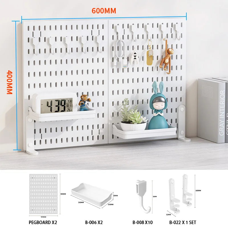 Home & Office Desktop Pegboard: Height-Adjustable Standing Storage Rack for Supplies, Also for Decorative Figurine Display
